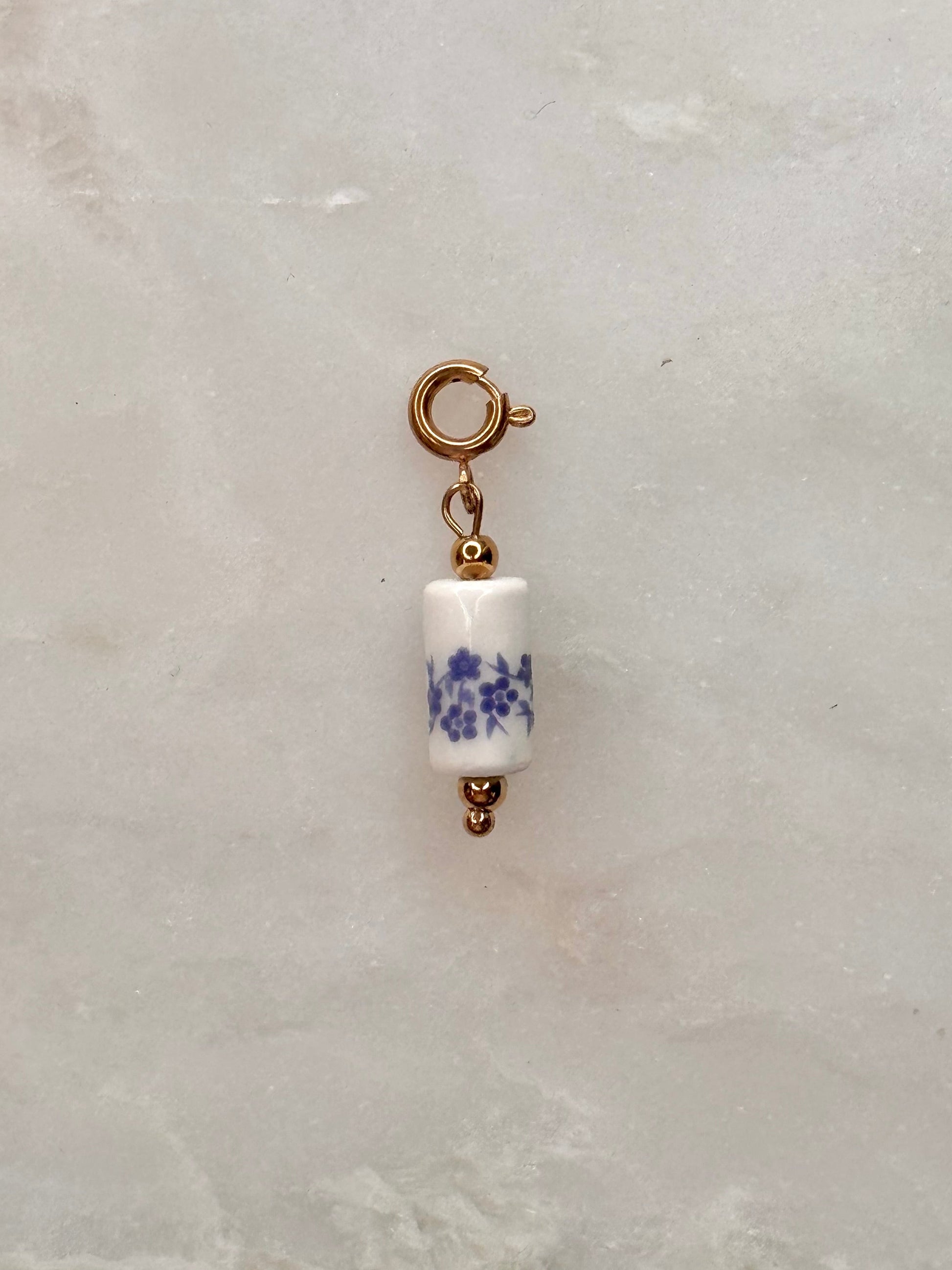 Ceramic Floral Tube Bead Charm
