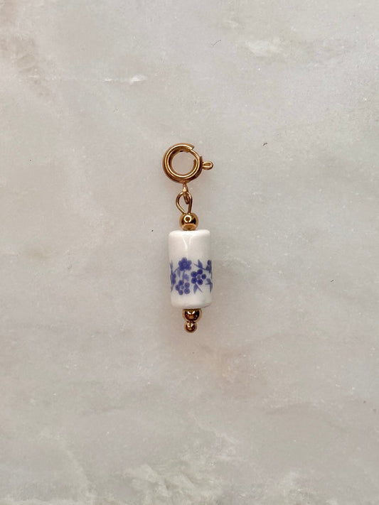 Ceramic Floral Tube Bead Charm