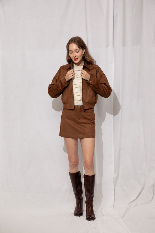 Greer Faux Suede Bomber Jacket