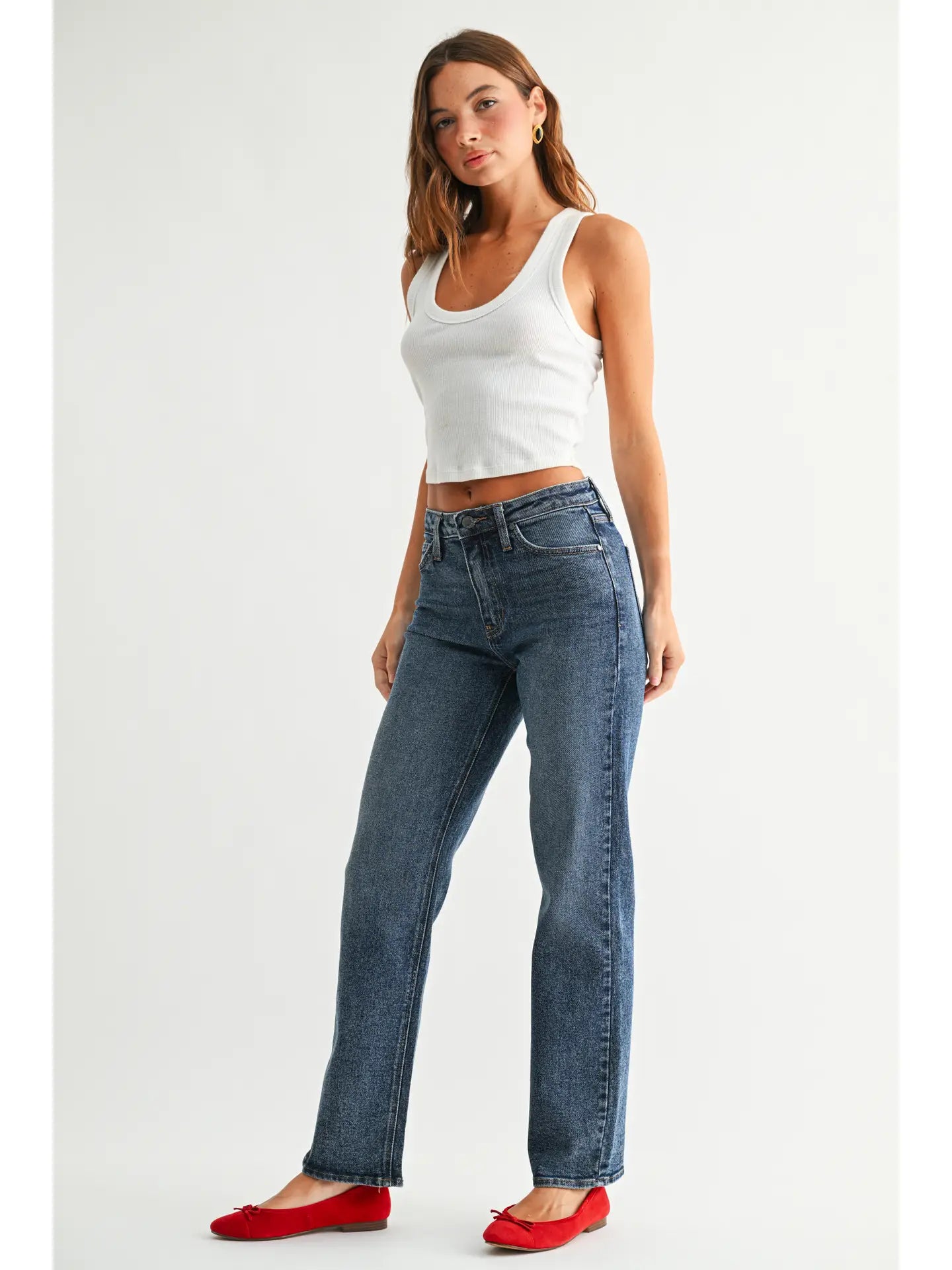Mid Rise Slim Straight Leg