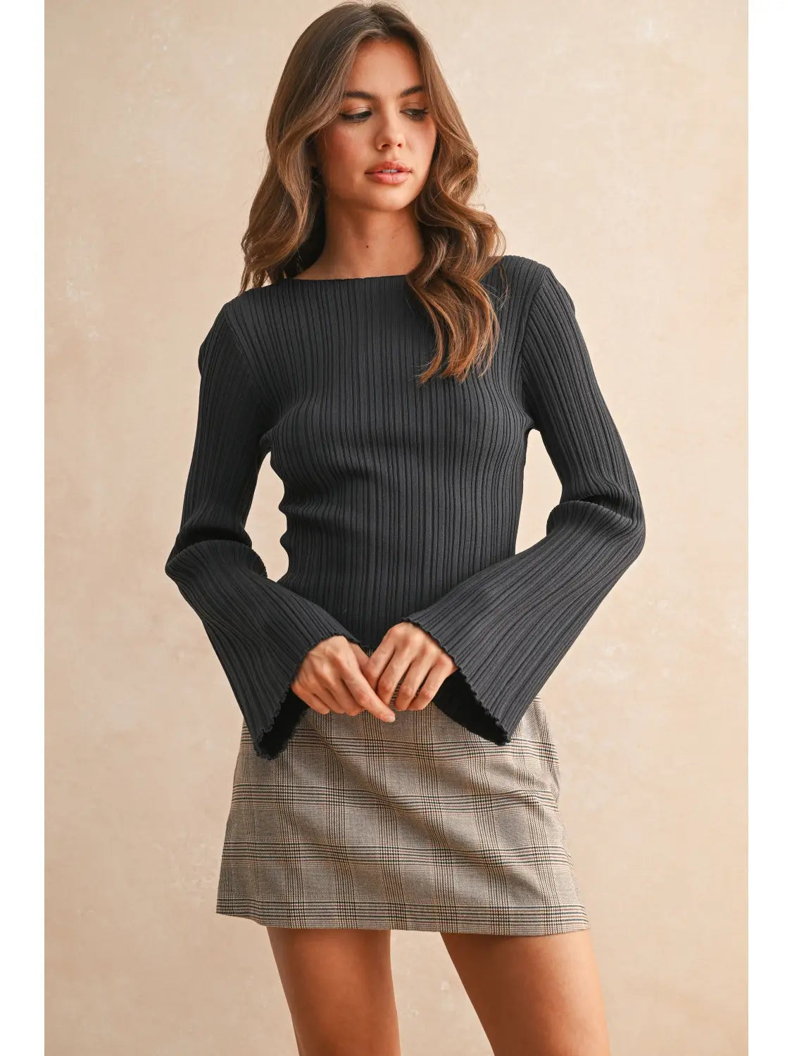 Lily Ribbed Long Sleeve Charcoal