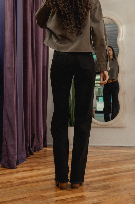 High Rise Slim Wide Leg Raw Hem MD