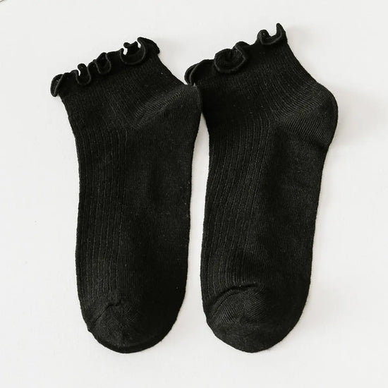 Low Cut Ruffle Ankle Socks Black