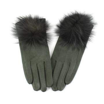 Fluffy Pom Pom Gloves Olive