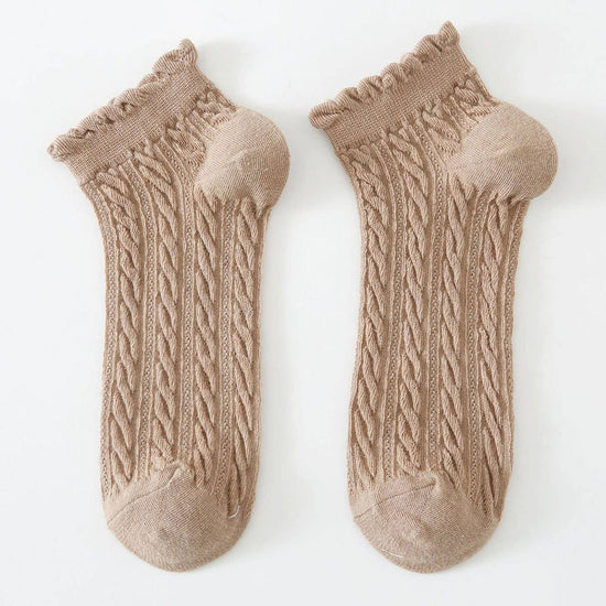 Cable Knit Ankle Socks Tan