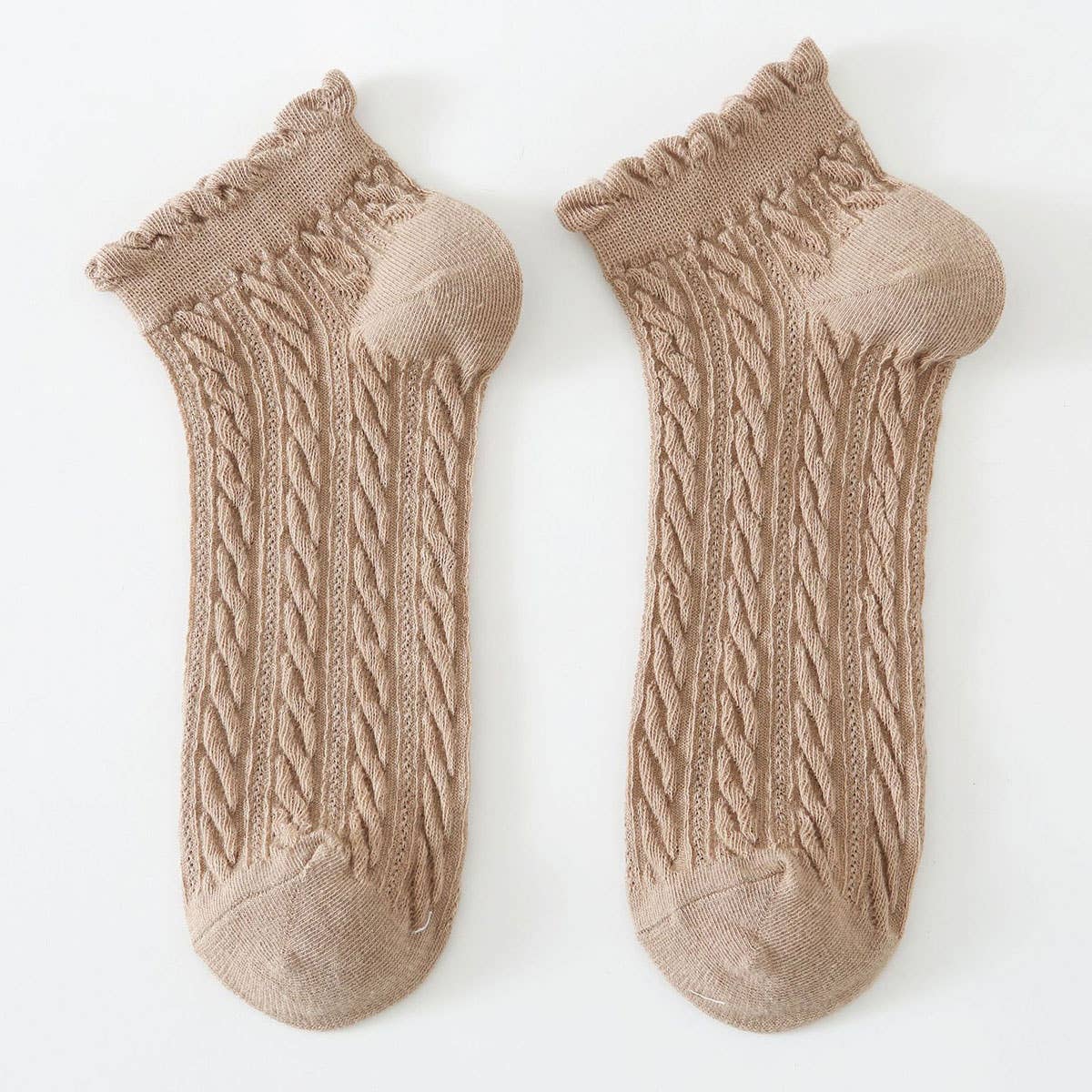 Cable Knit Ankle Socks Tan