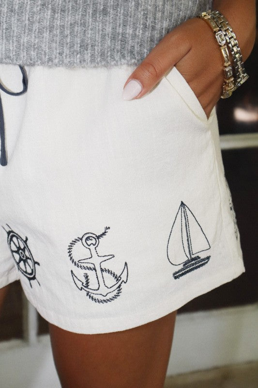 Nautical Embroidered Shorts