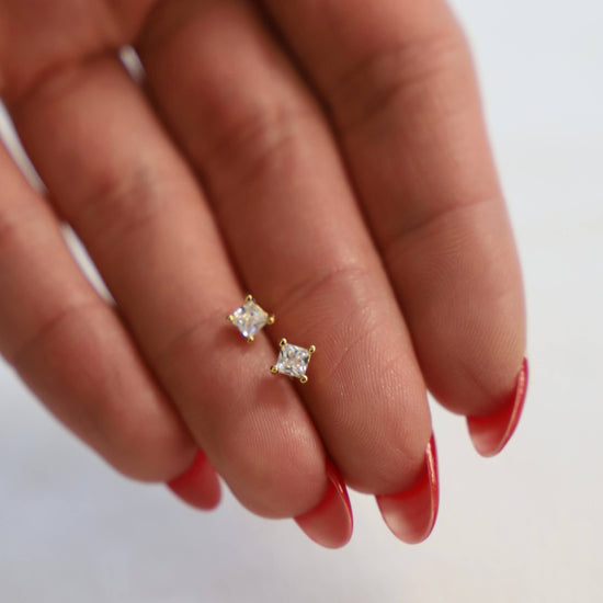 Square CZ Stud