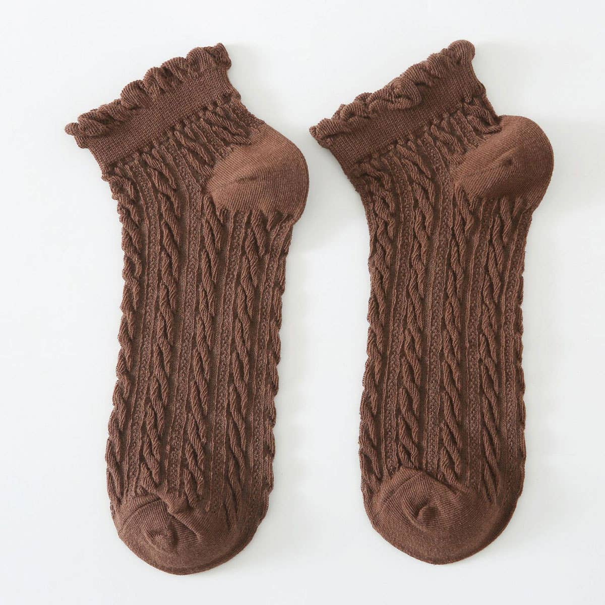 Cable Knit Ankle Socks Brown