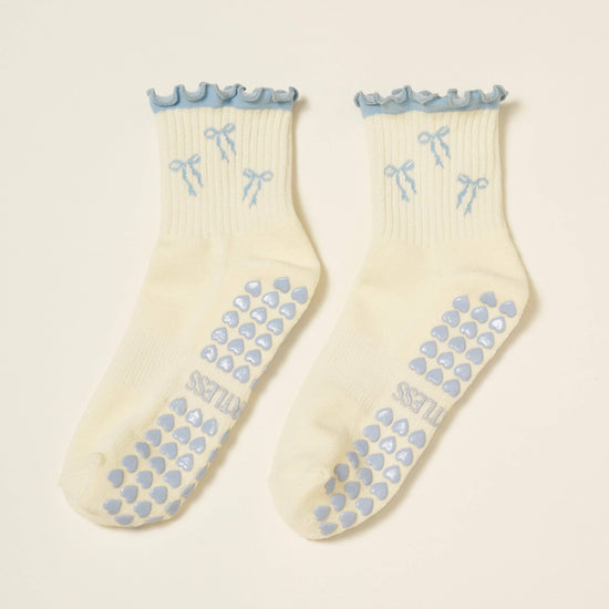 Bow Ruffle Pilates Socks Blue