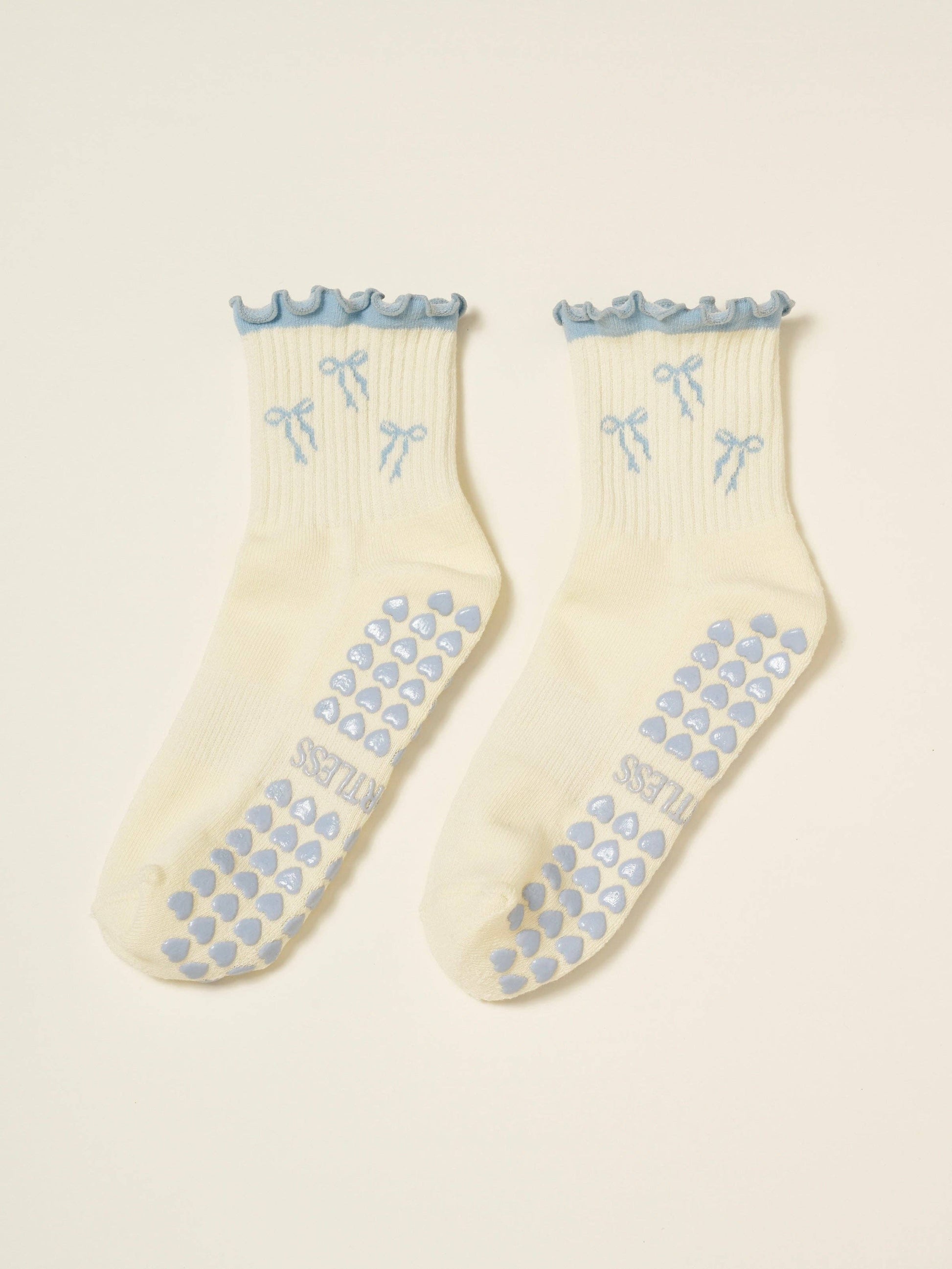 Bow Ruffle Pilates Socks Blue