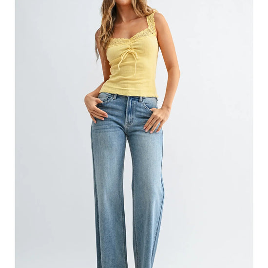 High Rise Scissor Cut Wide Leg Light Denim