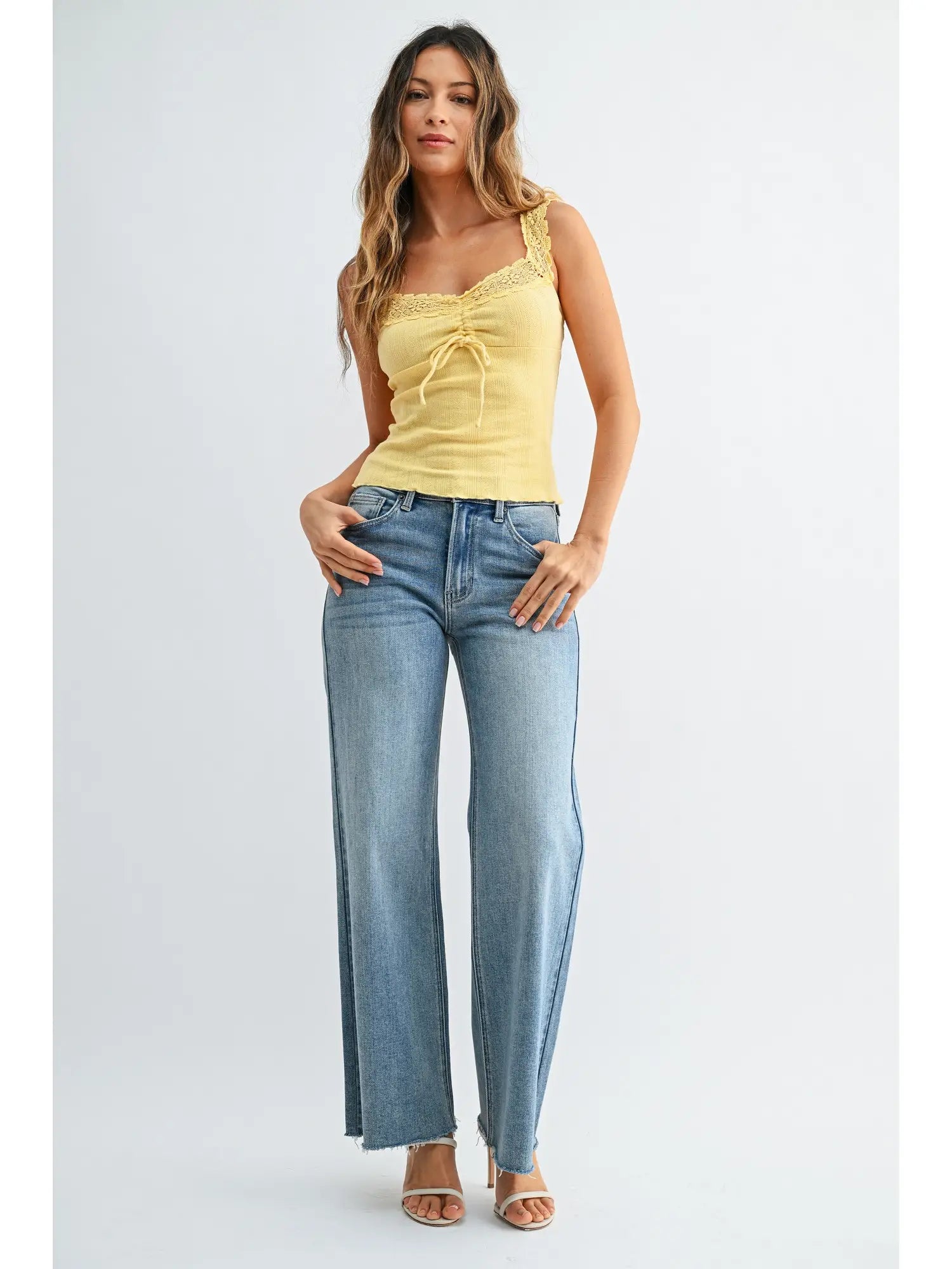 High Rise Scissor Cut Wide Leg Light Denim