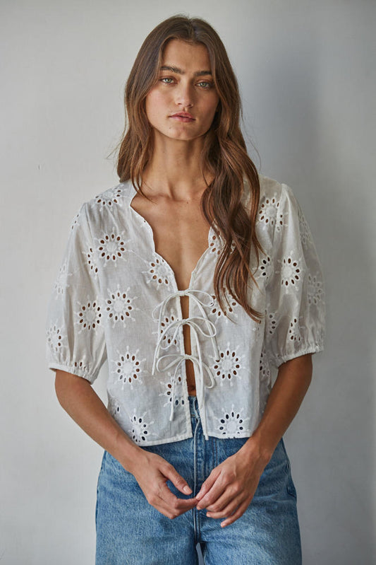 Alexie Eyelet Tie Front Top