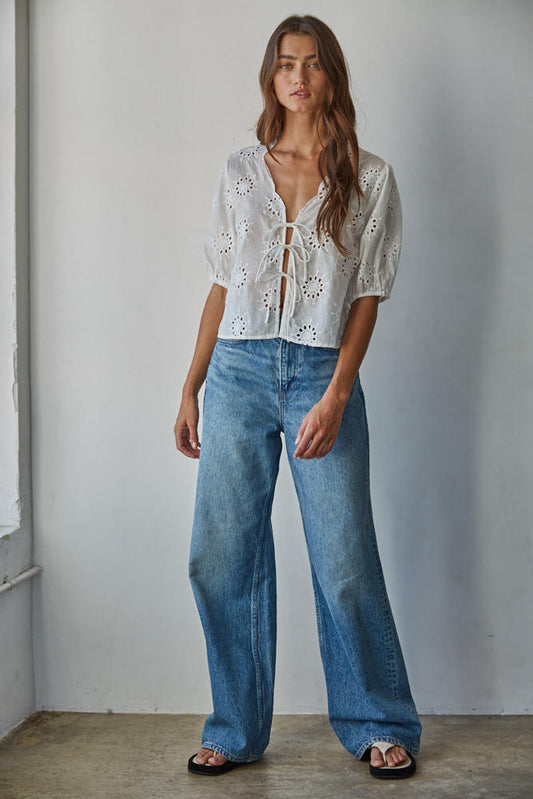 Alexie Eyelet Tie Front Top