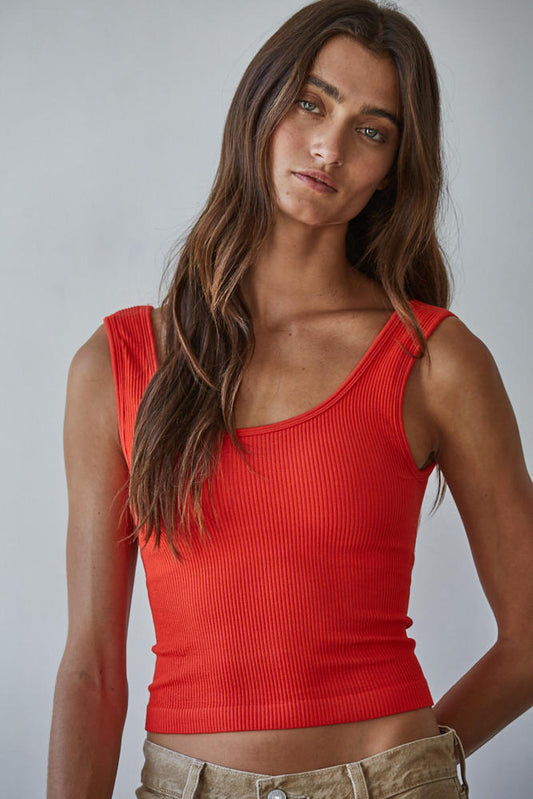 Macy Ribbed Tank Red