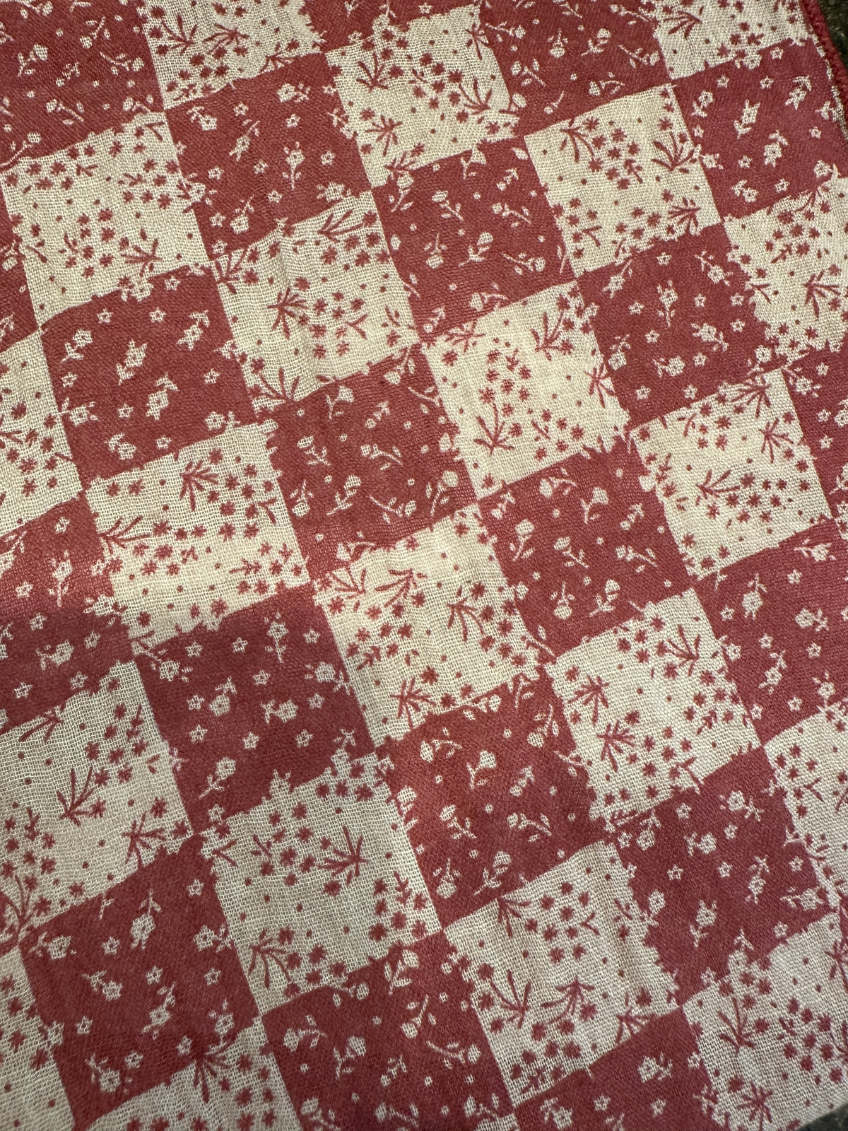 Checked Cotton Triangle Scarf Burgundy