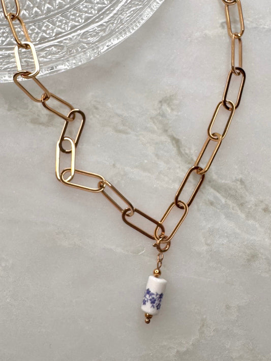 Ceramic Floral Tube Bead Charm