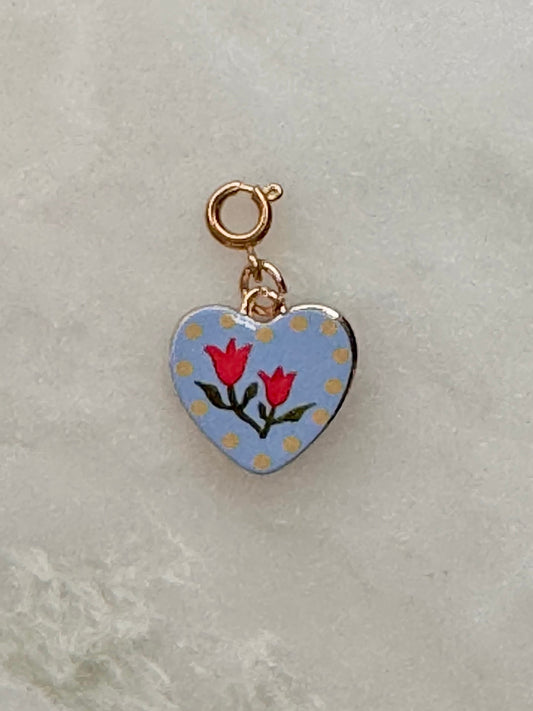 Twin Tulip Heart Charm