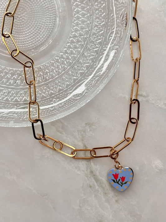 Twin Tulip Heart Charm