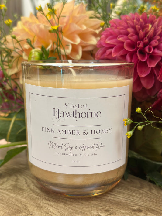 Pink Amber & Honey Candle, 12oz