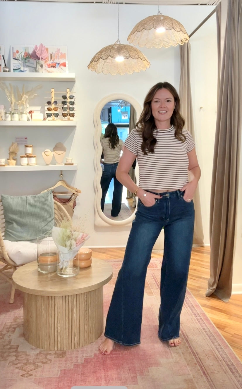 High Rise Palazzo Wide Leg Dark Denim