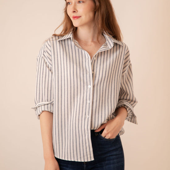 Shiloh Striped Button Down Navy