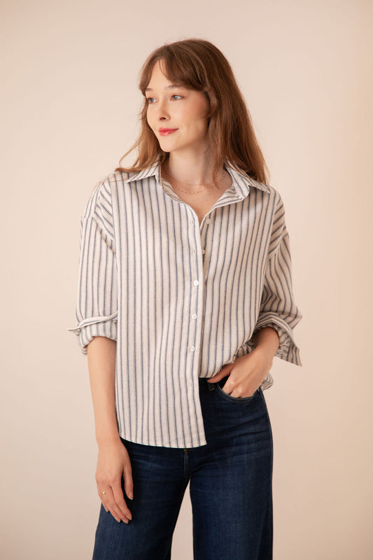 Shiloh Striped Button Down Navy