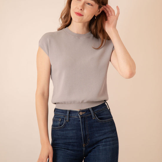 Callie Cap Sleeve Knit Top Gray