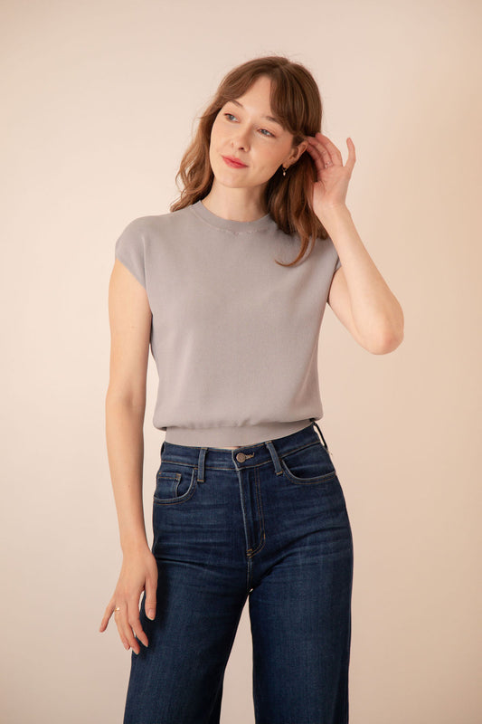 Callie Cap Sleeve Knit Top Gray
