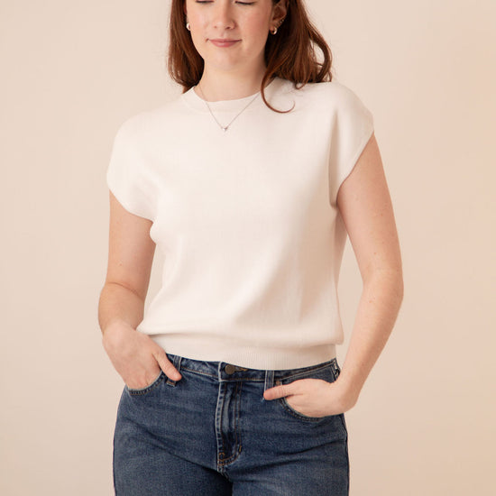 Callie Cap Sleeve Knit Top White