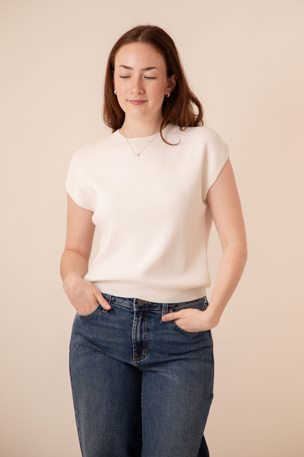 Callie Cap Sleeve Knit Top White