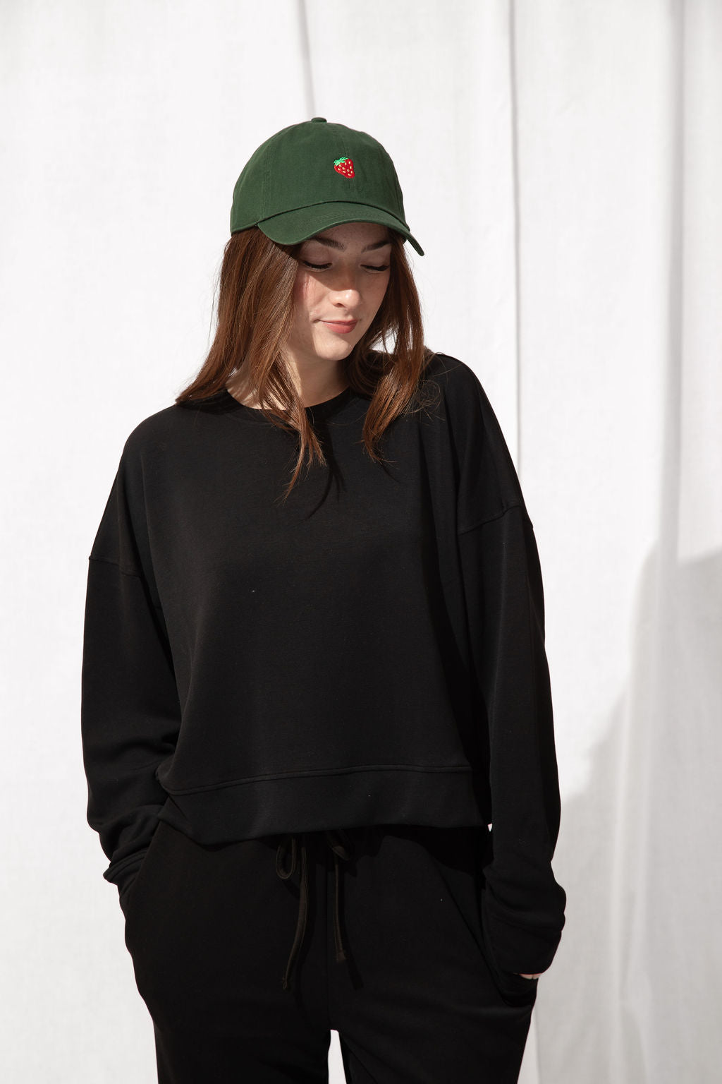 Strawberry Embroidered Hat Green