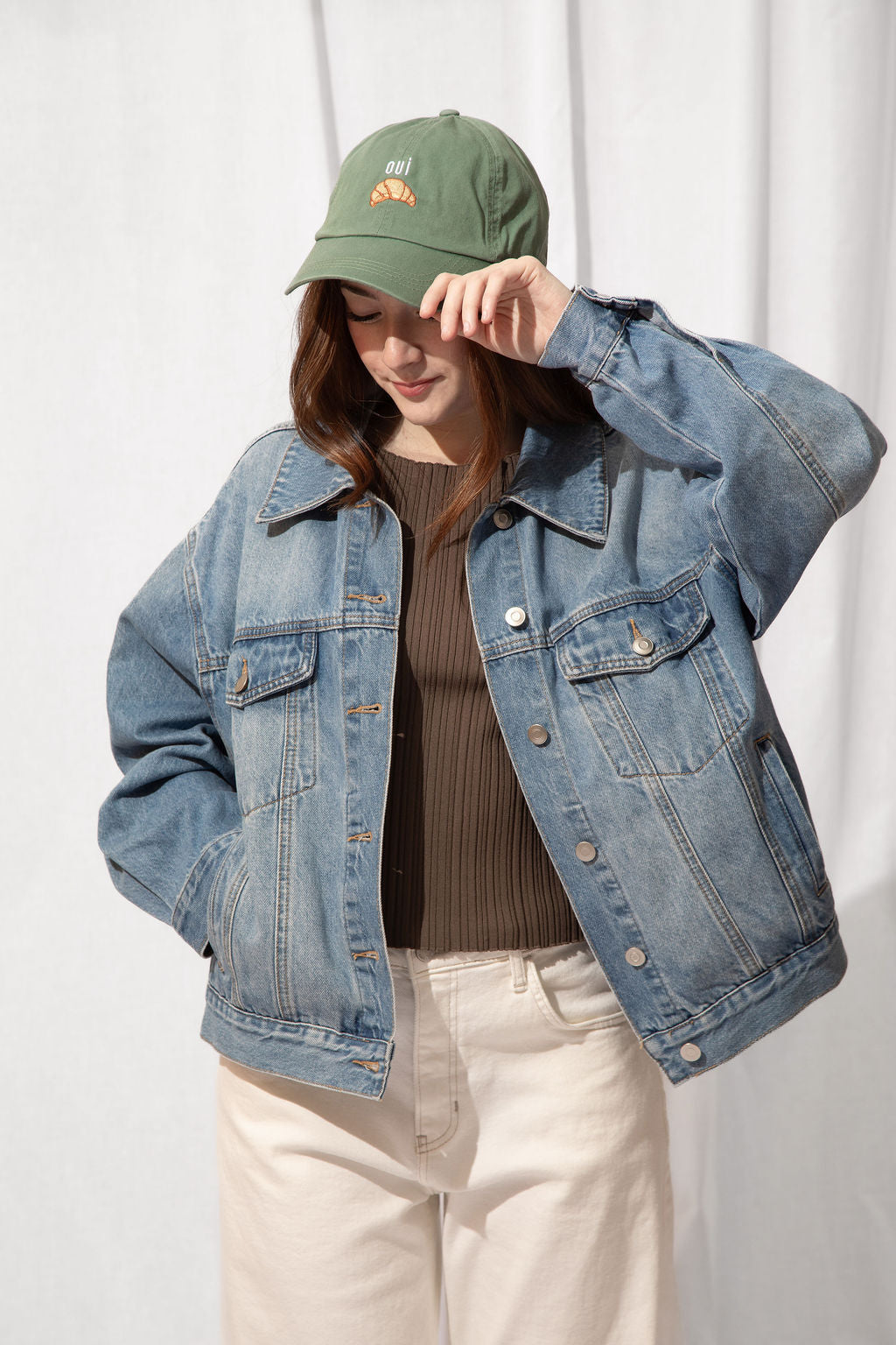 Oui Croissant Embroidered Baseball Cap