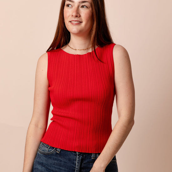 Lily Ribbed Top Tomato Red