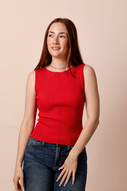 Lily Ribbed Top Tomato Red