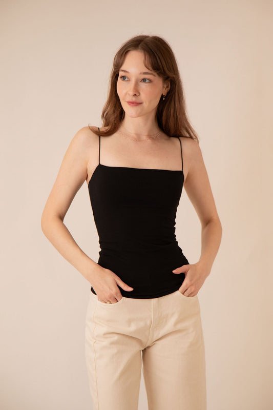 Olivia Square Neck Tank Black