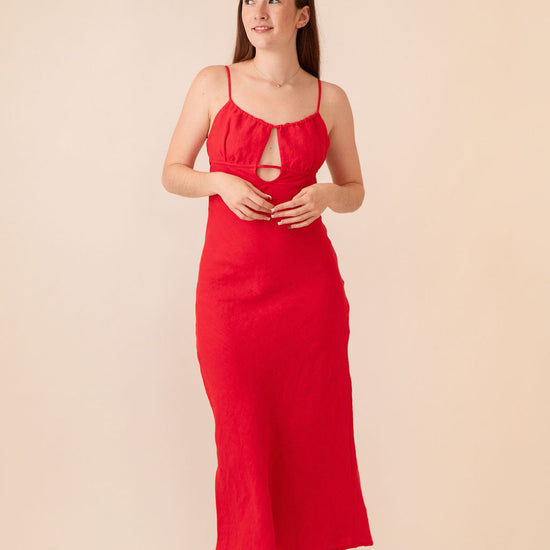 Katerina Linen Dress Tomato Red