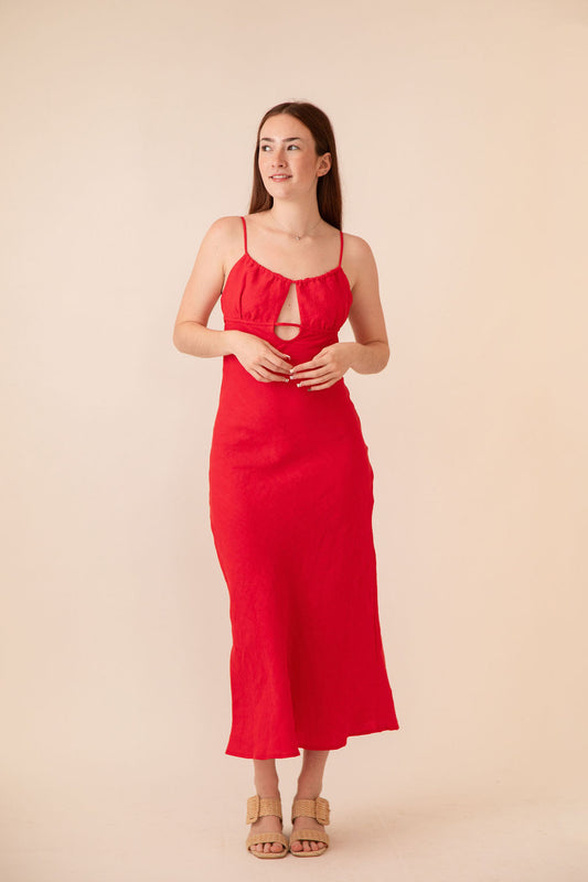 Katerina Linen Dress Tomato Red