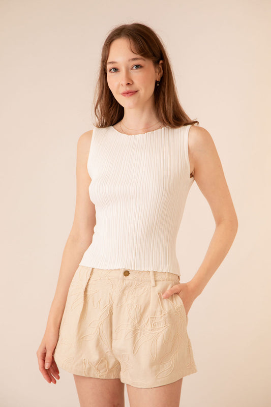 Lily Ribbed Top Off White