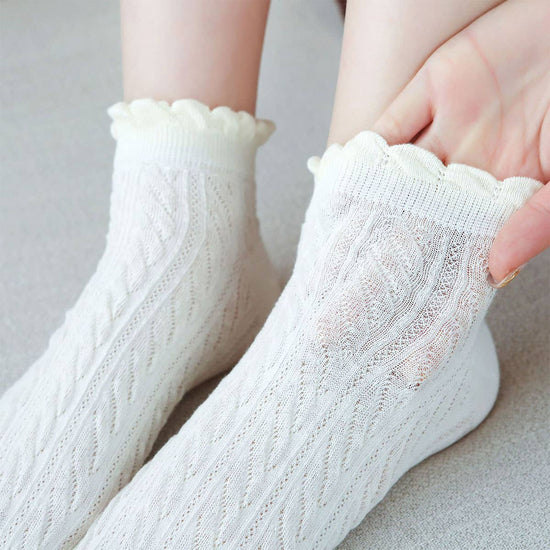 Cable Knit Ankle Socks White