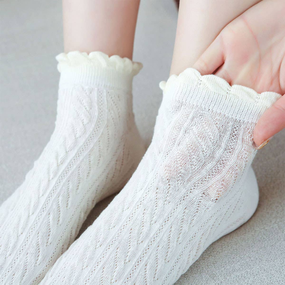 Cable Knit Ankle Socks White