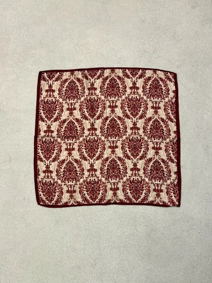 Damask Print Cotton Scarf Burgundy