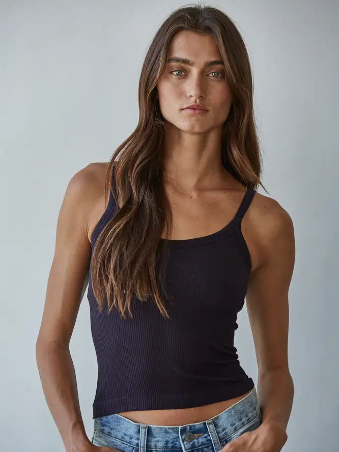 Sol Ribbed Tank Black