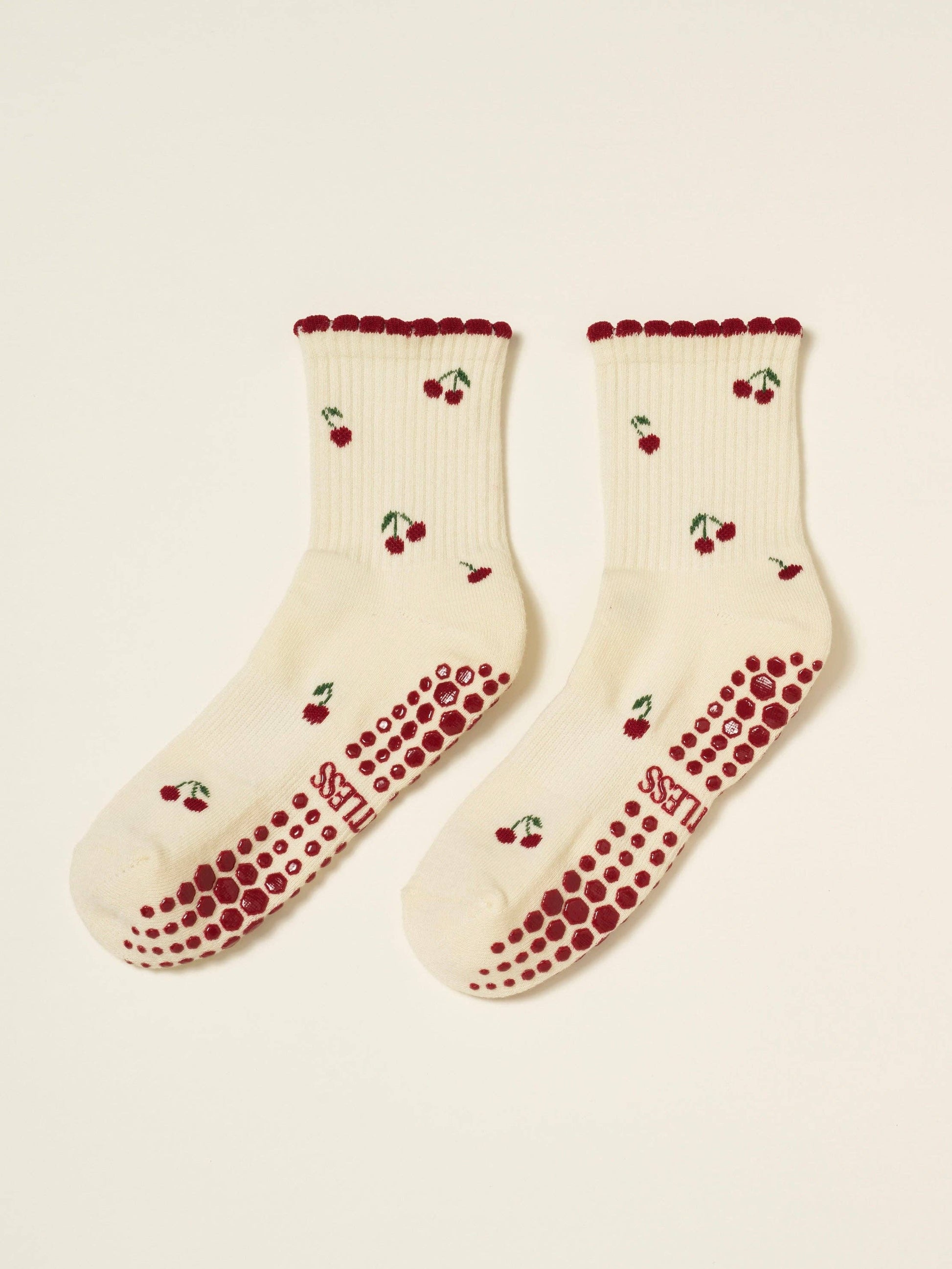 Cherry Pilates Socks Cream
