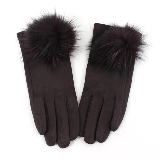 Fluffy Pom Pom Gloves Brown