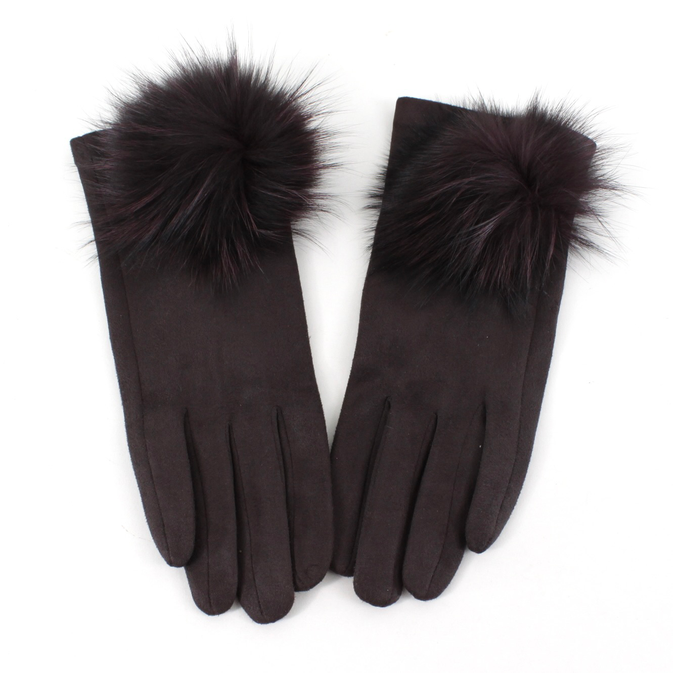 Fluffy Pom Pom Gloves Brown