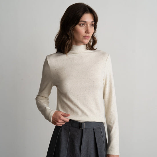 Arie Mock Neck Speckled Oatmeal