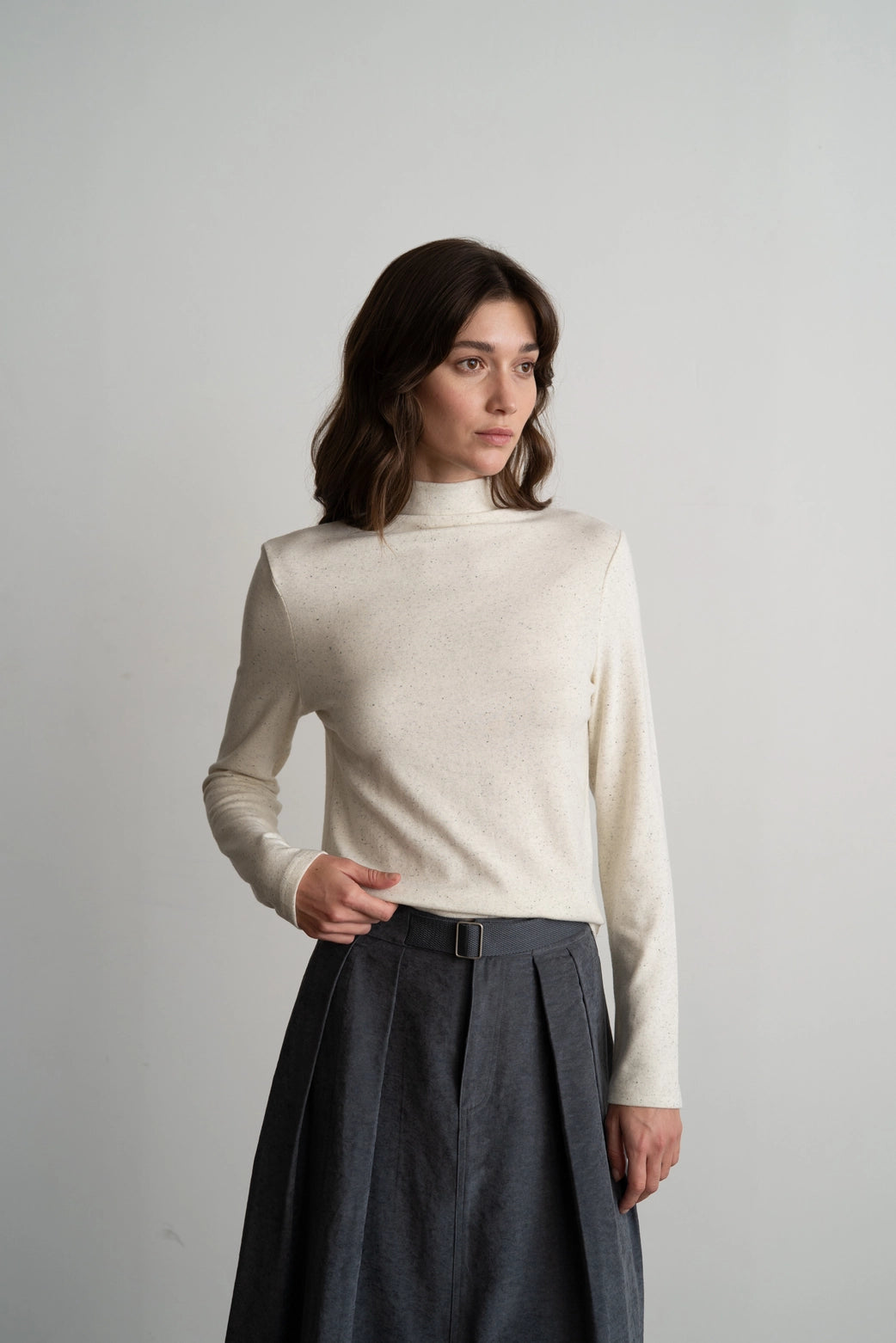 Arie Mock Neck Speckled Oatmeal