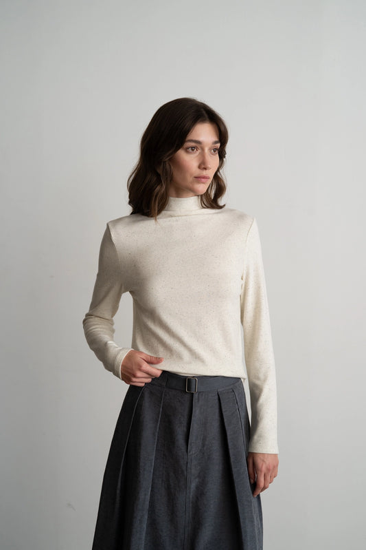 Arie Mock Neck Speckled Oatmeal